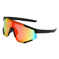 Gafas de sol deportivas unisex con montura negra mate y lentes de espejo coloridos - Montura Negra Lentes Espejadas Rojas