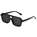 Classic retro square aviator sunglasses with black double-bridge frame and grey lenses - Black Frame Grey Lens