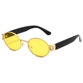 Lunettes de soleil ovales rétro avec verres jaunes, monture dorée et branches noires - Monture Or Verres Jaunes