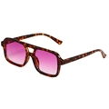 Retro square double bridge sunglasses in tortoise frame with gradient pink purple lenses - Leopard Frame Gradient Purple Lens