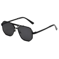 Classic double bridge pilot sunglasses with black metal octagonal geometric frames - Black Frame Grey Lens