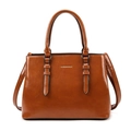 Borsa tote retrò in pelle marrone scuro da donna con logo dorato e tracolla regolabile - Marrone