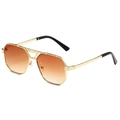 Classic double-bridge aviator sunglasses with gold metal frames and brown gradient lenses - Gold Frame Double Tea
