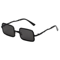 Minimalist matte black rectangular punk sunglasses with vintage textured frames - Black/Grey
