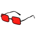 Retro square sunglasses with black wave-textured frames and vibrant red lenses for unisex - Black/Red