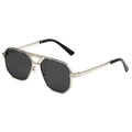 Golden double-bridge pilot sunglasses with dark grey lenses and geometric V-shaped frame - Silver Frame Grey Lens