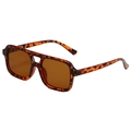 Retro square double bridge aviator sunglasses with tortoise frame and brown lenses - Leopard Frame / Tea Lens