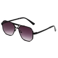 Retro pilot sunglasses with black metal frame and stylish purple gradient lenses - Black Frame Dual Grey