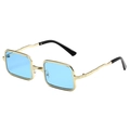 Occhiali da sole retrò squadrati con montatura in metallo dorato e lenti azzurre alla moda - Oro/Blu