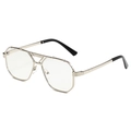Modern double bridge silver metal aviator glasses with black temple tips on white background - Silver Frame Clear Lens