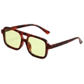Retro pilot square sunglasses with double-bridge tortoise frame and yellow lenses - Leopard Frame Green Lens