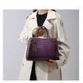 Purple faux crocodile leather tote bag with gold hardware and trapezoid shape - Purple