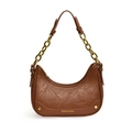 Braune Vintage-Hobo-Tasche aus Faltenleder mit goldener Kette und Nietenverzierung - Braun