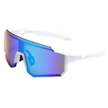 White frame sports sunglasses with colorful gradient lenses for cycling and outdoor sports - White Frame Green Mirror
