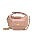 Chic pink quilted mini crossbody bag with golden flower clasp and chain strap - Pink