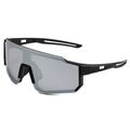 Sport cycling sunglasses featuring matte black frame and grey reflective shield lens - Black Frame Silver Mirror