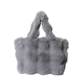 Winter plush checkered shoulder bag in grey faux rabbit fur with a minimalist tote design - Pink