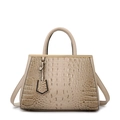 Elegant beige crocodile pattern crossbody handbag with gold hardware and top handles - Khaki
