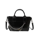 Elegante zwarte laks lederen shopper met zilveren ketting en verstelbare riem - Zwart