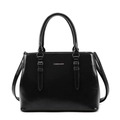 Borsa tote classica in pelle nera lucida con doppi manici e scritte dorate Fashion & Bags - Nero