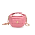 Mini pink quilted crossbody bag with golden flower clasp and chain strap detail - Rose Red