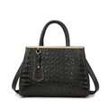 Elegant black crocodile-embossed handbag with dual handles and gold-tone hardware detail - Black