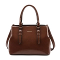 Borsa tote in pelle lucida marrone scuro con doppio manico e dettagli in anello dorato - caffè