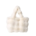 Winter plush checkered shoulder bag in white faux fur with fluffy wavy texture - White