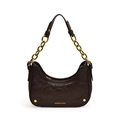 Sac hobo croissant marron foncé avec texture vintage et chaîne dorée - Marron