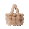 Winter plush checkered tote bag in light camel faux fur with soft shoulder handles - Khaki