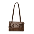 Dunkelbraune Retro-Achseltasche mit gewebten Riemen und goldenen Metallnieten-Details - Braun