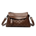 Dark brown faux leather crossbody bag with animal pattern diamond texture for women - Coffee