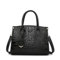 Black crocodile embossed tote bag with dual top handles and detachable shoulder strap - Black
