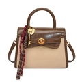 Vintage Kelly style handbag in brown and beige leather with heart key pendant and gold lock - Without Pendant / Khaki