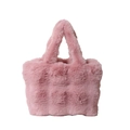 Chic pink plush faux fur tote bag with soft texture and matching top handles - Deep purple