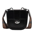 Borsa a tracolla in pelle lucida nera con ampia tracolla in tessuto stile etnico - Nero