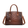 Dark brown faux crocodile tote bag with top handles and detachable shoulder strap - Dark Brown