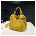 Borsa tote in tessuto pieghettato giallo con tracolla regolabile per uso quotidiano - Giallo