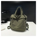 Borsa tote in tela verde militare con tracolla regolabile e grande capacità interna - Verde