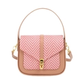 Borsa a tracolla in pelle marrone-rosa e tessuto a spina di pesce con fibbia oro - Rosa