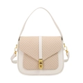 Elegante borsa a tracolla in pelle bianca e tessuto a spina di pesce beige - Bianco