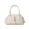 Sac à main beige chic texture litchi avec doubles poignées et détails argentés - Blanc