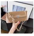 Borsa a spalla beige in tela e pelle con fibbia argentata e cuciture a vista - Cachi