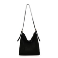 Minimalist black matte hobo bag with adjustable leather shoulder strap and metal buckles - Black