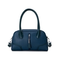 Sac à main bleu marine en cuir litchi avec pompon et doubles anses pour femmes - Bleu