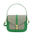 Green shoulder bag with grey herringbone flap and golden twist lock closure - Green