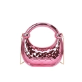 Borsa a mano rosa metallizzata con trapuntatura a rombi e manico rotondo integrato - Rosa