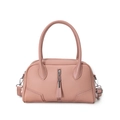 Sac Boston rose en cuir grainé avec fermeture éclair à pompon et bandoulière amovible - Rose