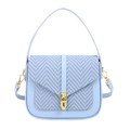 Light blue crossbody bag with herringbone weave pattern and gold twist lock closure - Blue
