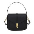 Classic black crossbody handbag with woven texture flap and gold lock detail - Black